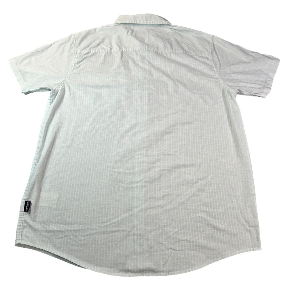 Patagonia Mens Large Blue White Striped Organic Cotton Short Sleeve Button Shirt